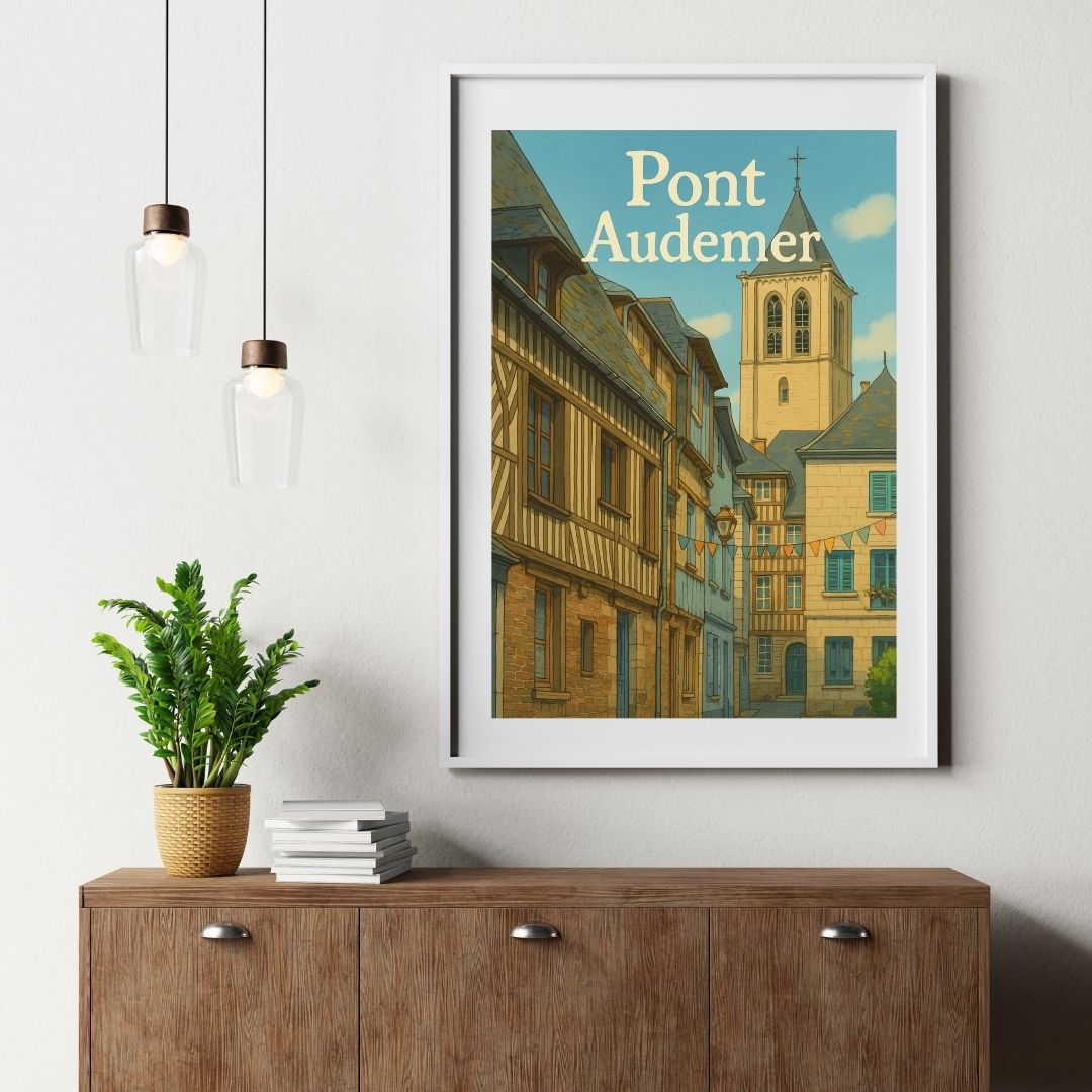 Affiche Pont-Audemer – Pan de bois et p’tits drapeaux