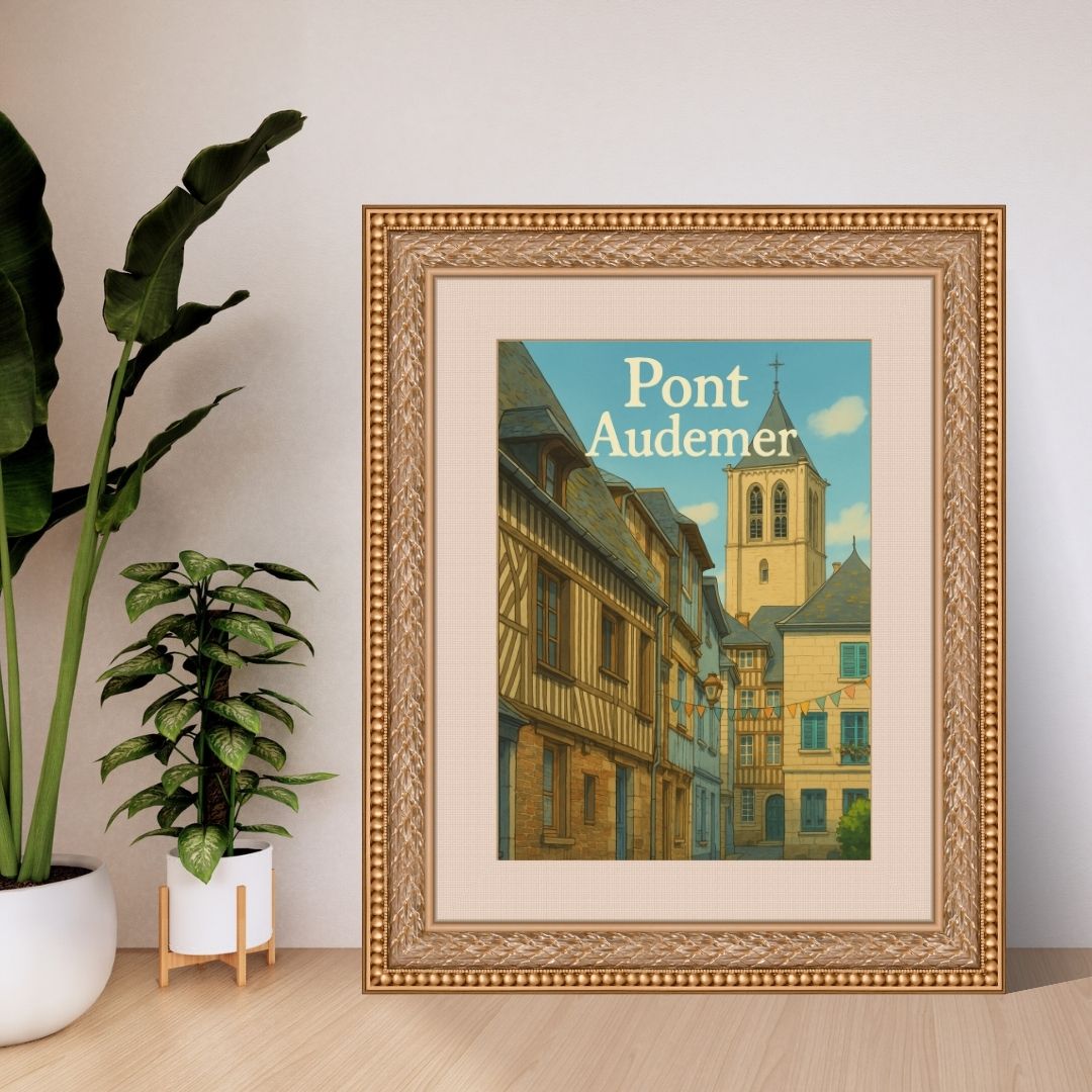 Affiche Pont-Audemer – Pan de bois et p’tits drapeaux