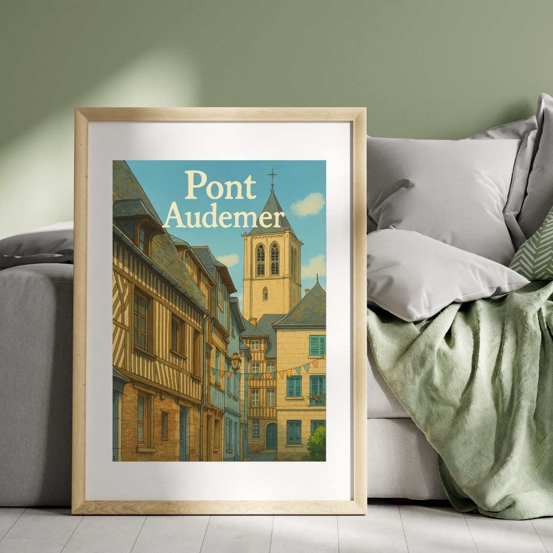 Affiche Pont-Audemer – Pan de bois et p’tits drapeaux