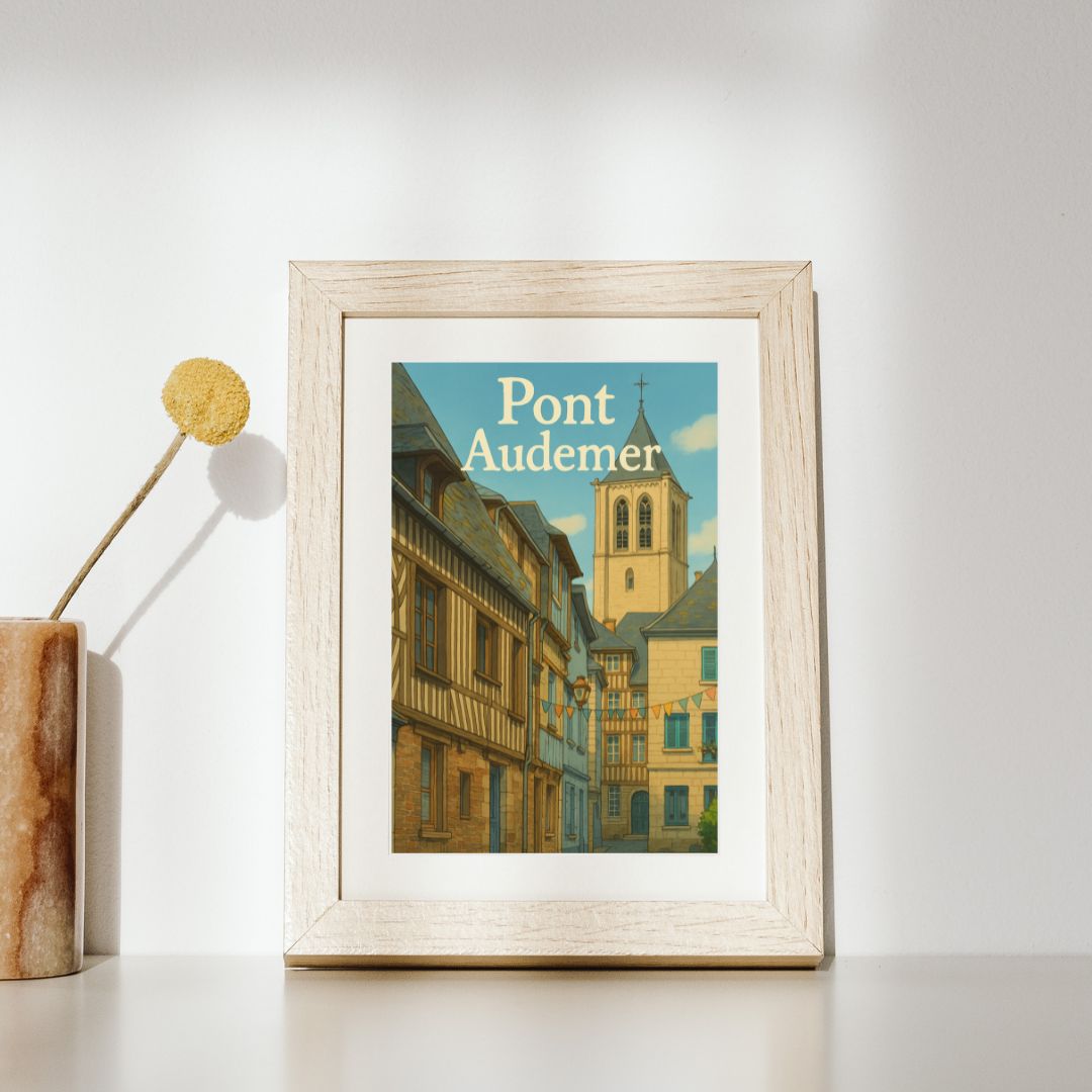 Affiche Pont-Audemer – Pan de bois et p’tits drapeaux
