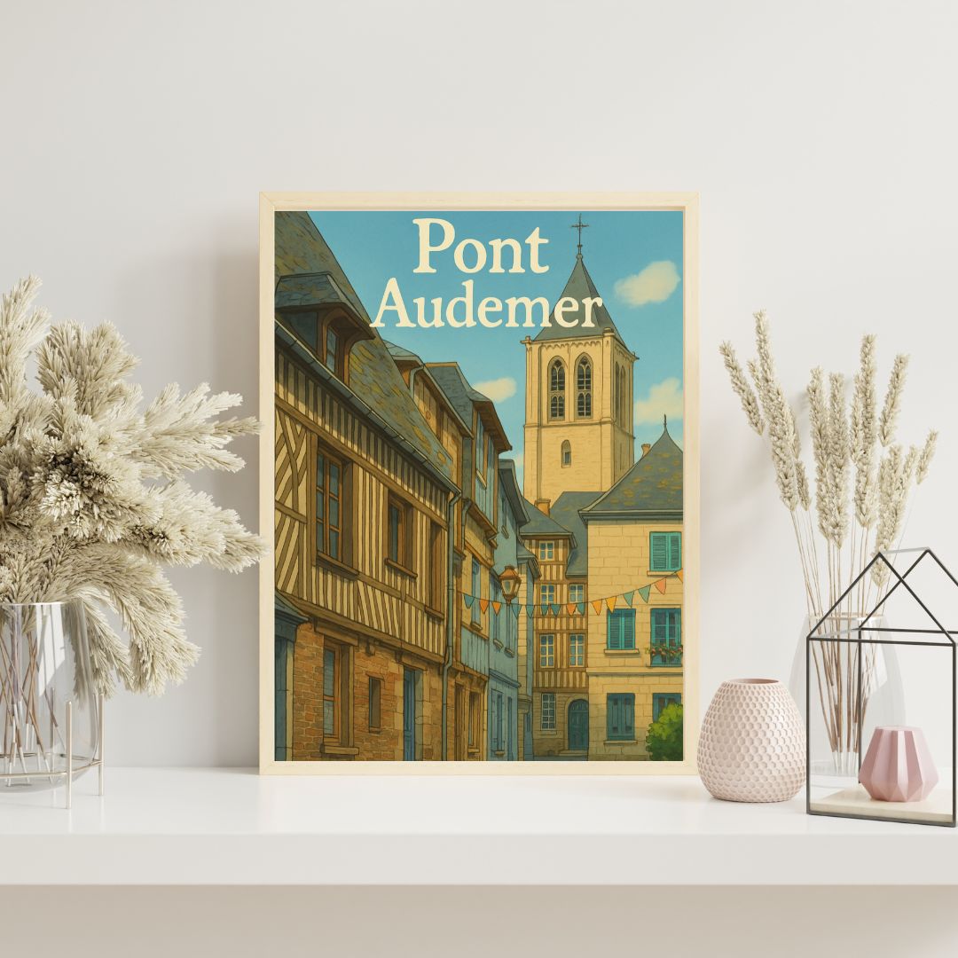 Affiche Pont-Audemer – Pan de bois et p’tits drapeaux