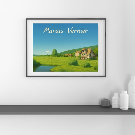 Affiche Marais-Vernier – Toits de chaume et p’tits prés