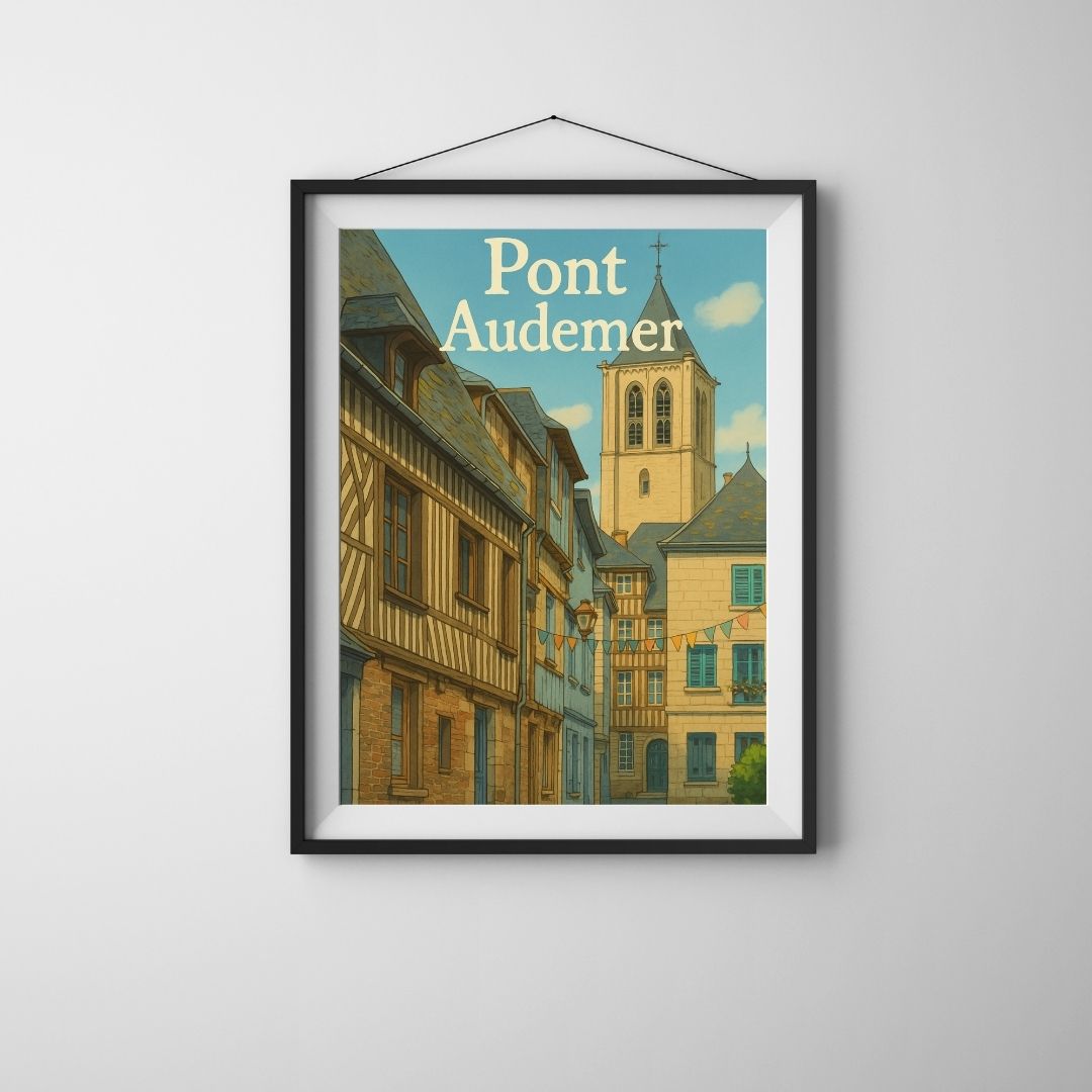 Affiche Pont-Audemer – Pan de bois et p’tits drapeaux
